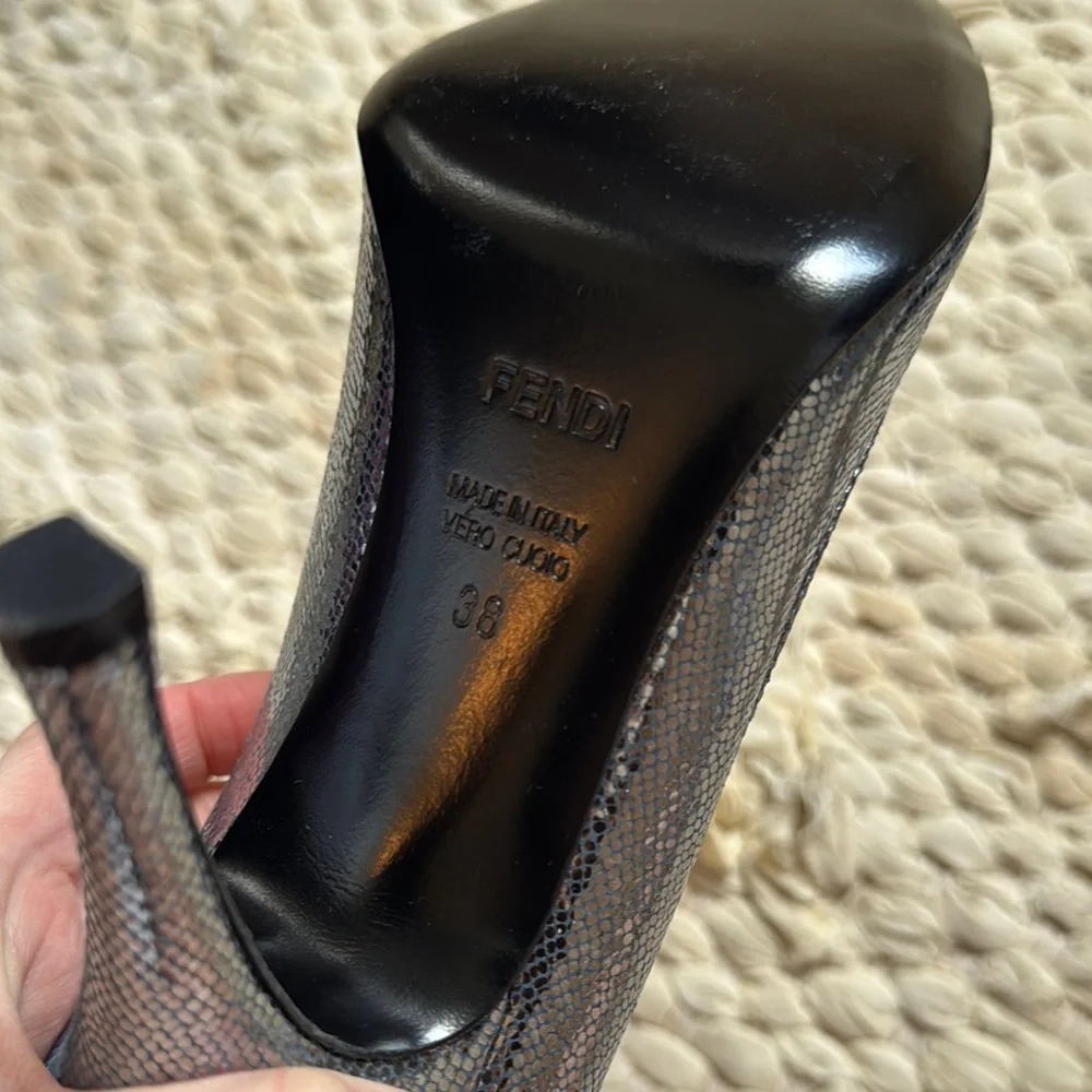 Fendi - size 38 - Black and Silver Metallic Leather Heels - never worn!